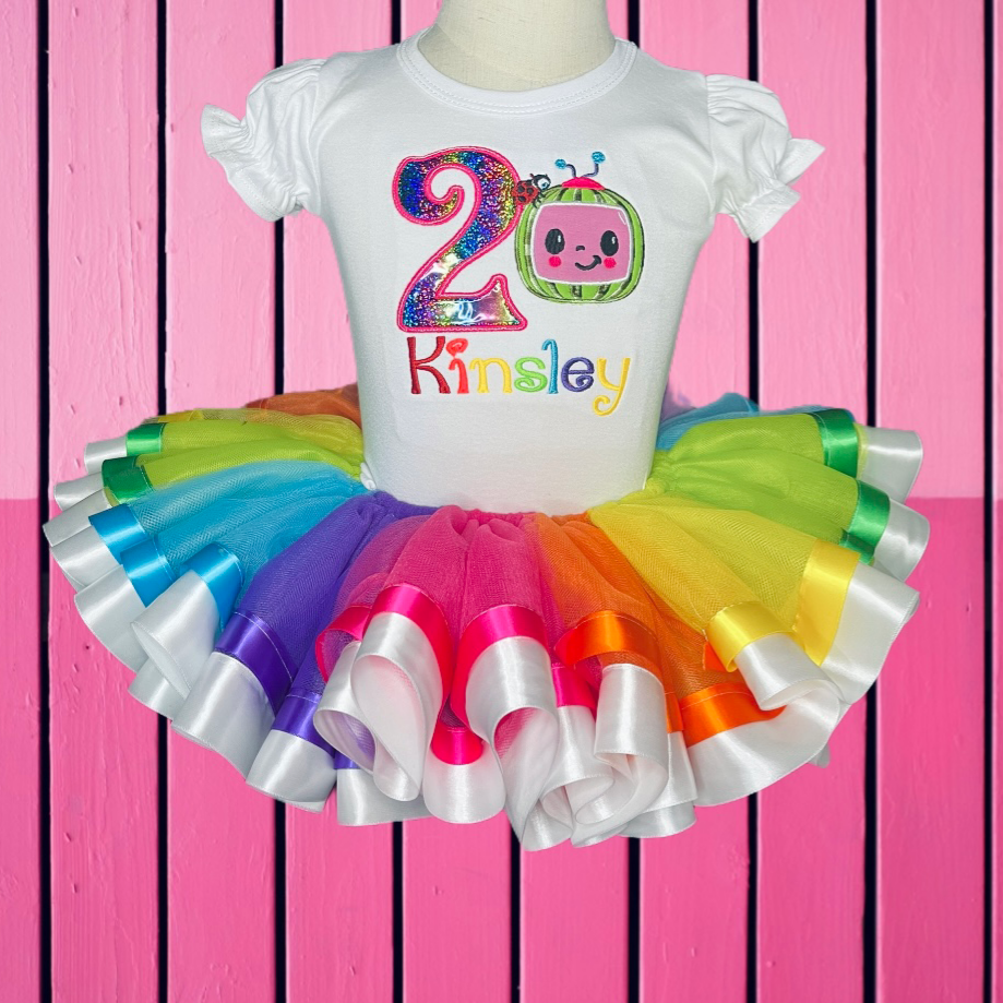 Cocomelon Custom Birthday Tutu Outfit Rainbow Tutu Set for Girl