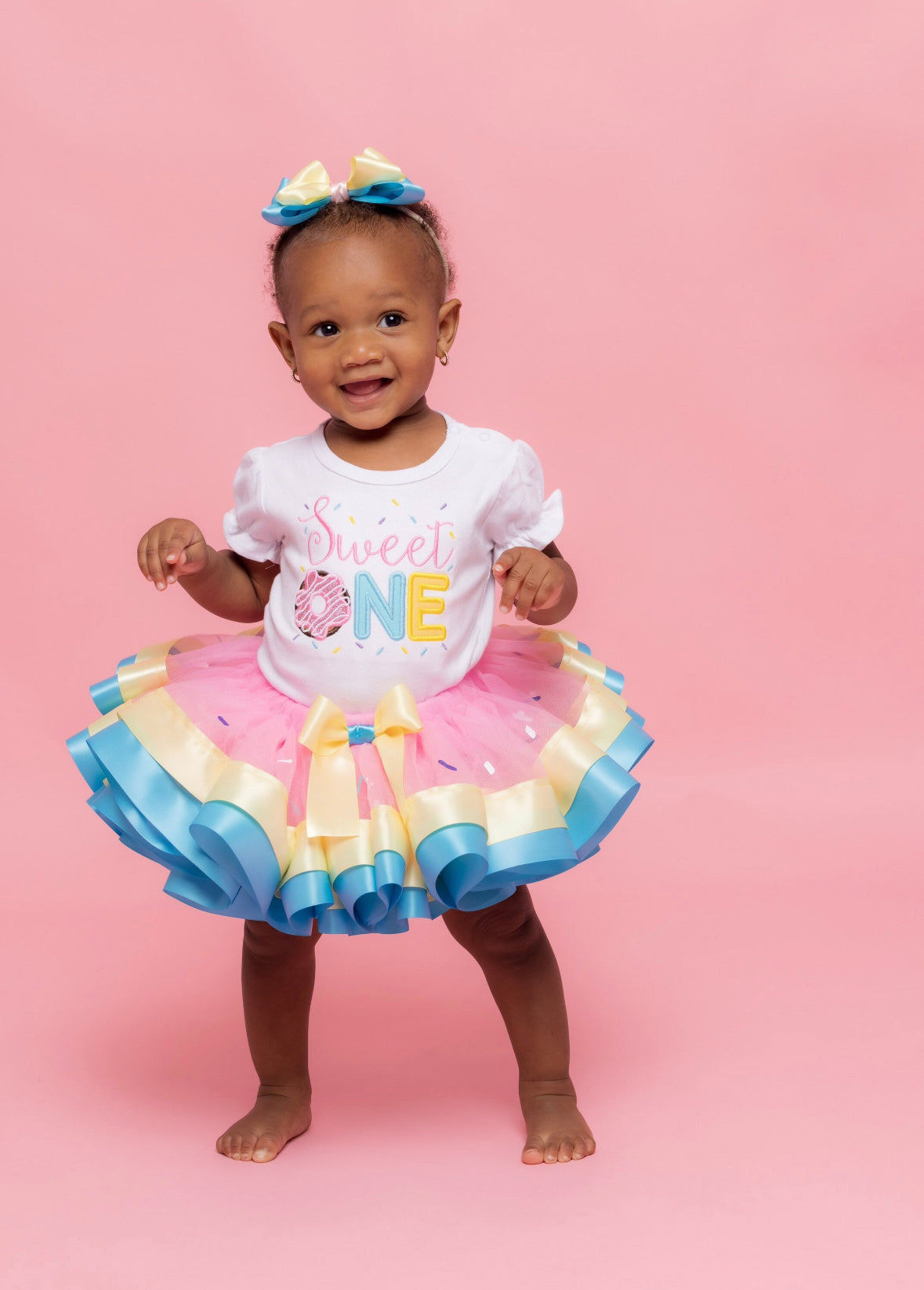 Sweet One Custom Birthday Tutu Outfit | Donut Grow up Tutu Set for Girl Sprinkles Pink Yellow Blue