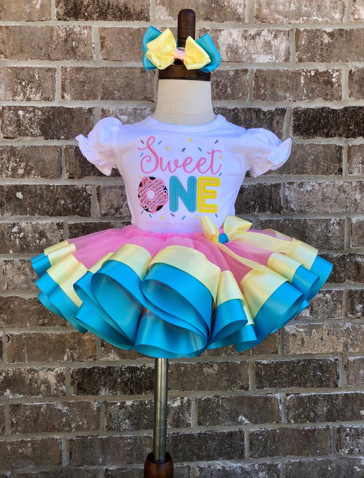 Sweet One Custom Birthday Tutu Outfit | Donut Grow up Tutu Set for Girl Sprinkles Pink Yellow Blue