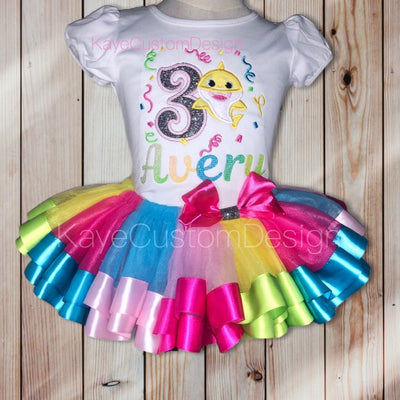 Baby Shark Tutu Set | Baby Shark Outfit Rainbow | Baby Shark Dress for Girls Kaye Custom Design