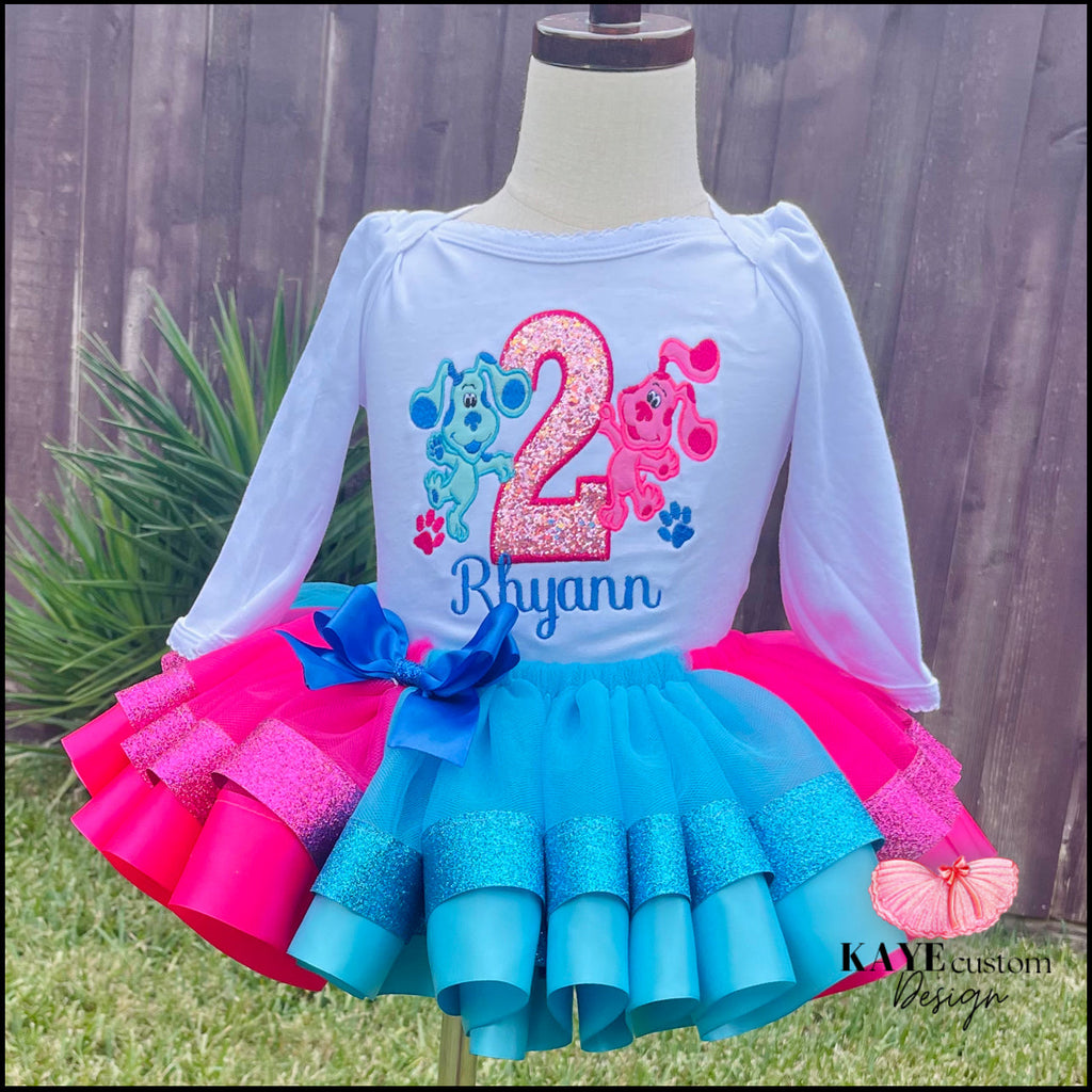 blues clues birthday party dress up Toddler Girl Outfit Tutu Set, Blues Birthday Outfit Dallas NY 4T Long Formal Mother of h2o Number:2 Personalized embroidered shirt and