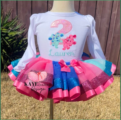 Blues Clues Girl Birthday Outfit Pink Blue  |Blues Clues Tutu Set Pink | Blues Clues Party Dress Kaye Custom Design