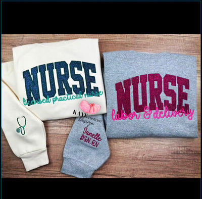 Licensed Practical Nurse Sweatshirt Embroidered Off White Blue Turquoise 