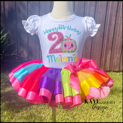 Cocomelon Custom Tutu Set Birthday Tutu Outfit | Rainbow Tutu Set for Girl Kaye Custom Design