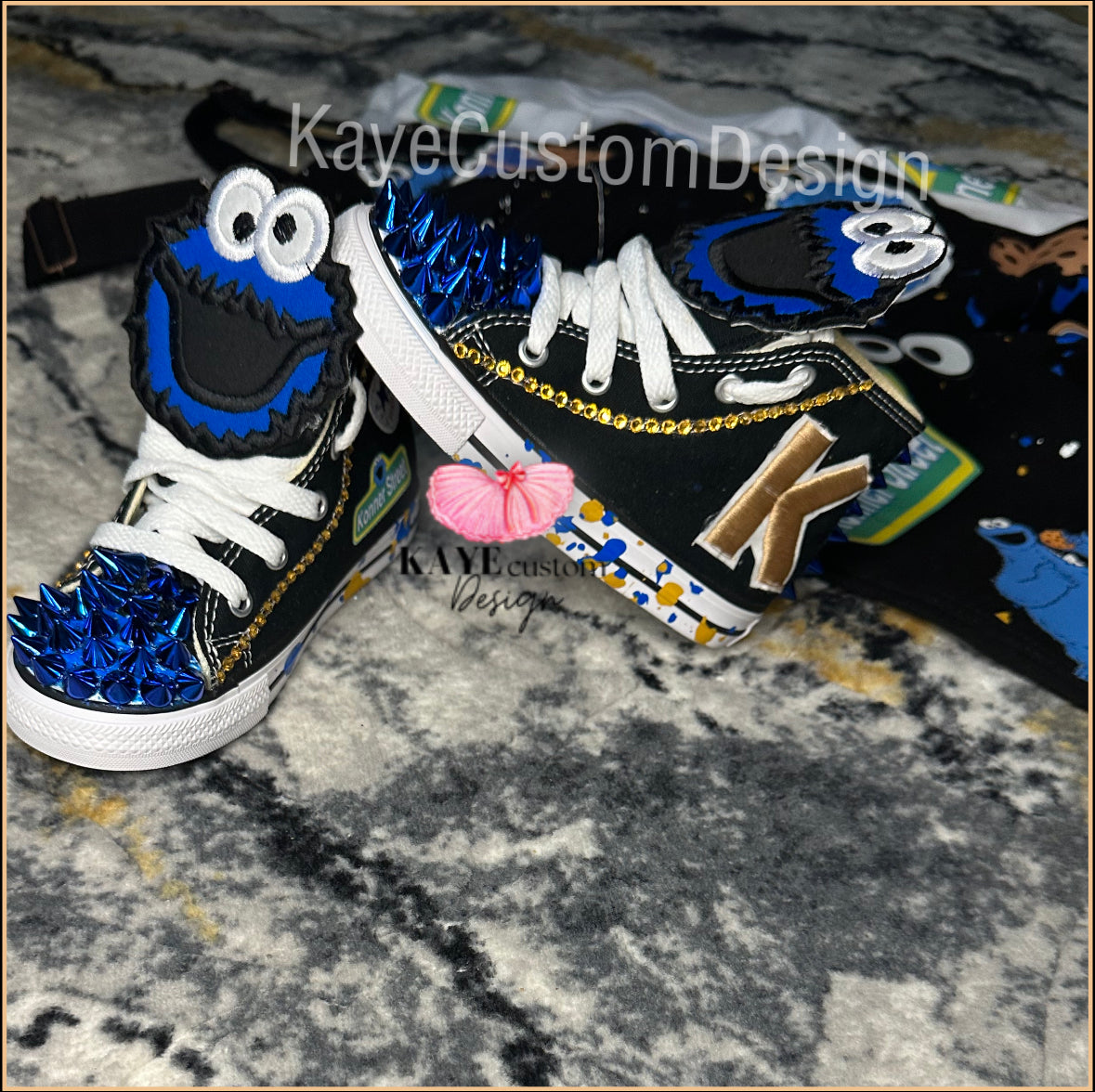 Cookie Monster Shoes | Blue Boys Birthday Bling Shoes Kaye Custom Design