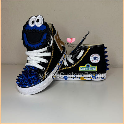 Cookie Monster Shoes | Blue Boys Birthday Bling Shoes Kaye Custom Design
