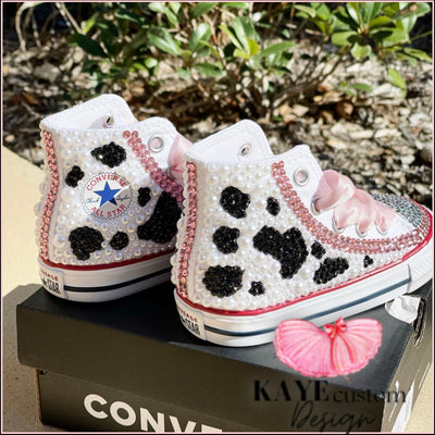 Cow Shoes | Pink Bling Rhinestone Shoes | Baby Toddler Cow Converse Custom Kaye Custom Design