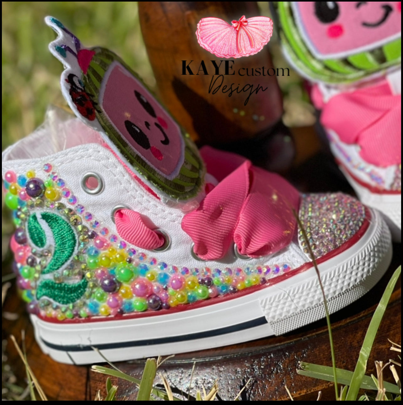 Custom CoComelon Kids Shoes | Pink Bling Rhinestone Shoes Kaye Custom Design