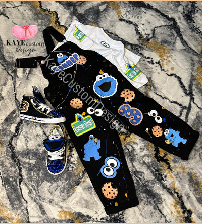 Custom Cookie Monster Boys Overalls -Birthday Outfit Kaye Custom Design