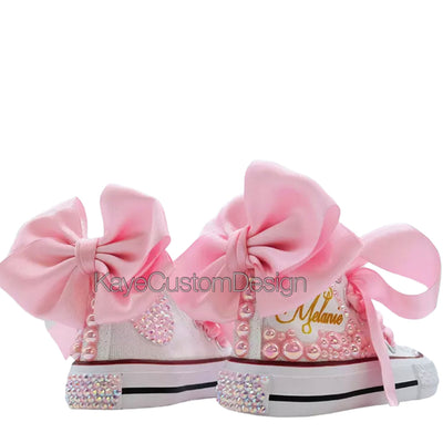 Custom Pink Canvas Shoes | Pink Bling Rhinestone Shoes Kaye Custom Design