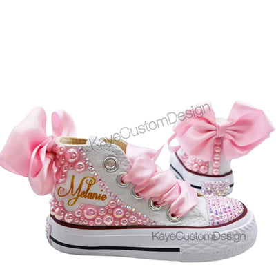 Custom Pink Canvas Shoes | Pink Bling Rhinestone Shoes Kaye Custom Design