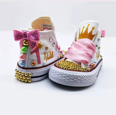 Custom Princess Canvas Shoes | Pink Bling Rhinestone Shoes Kaye Custom Design