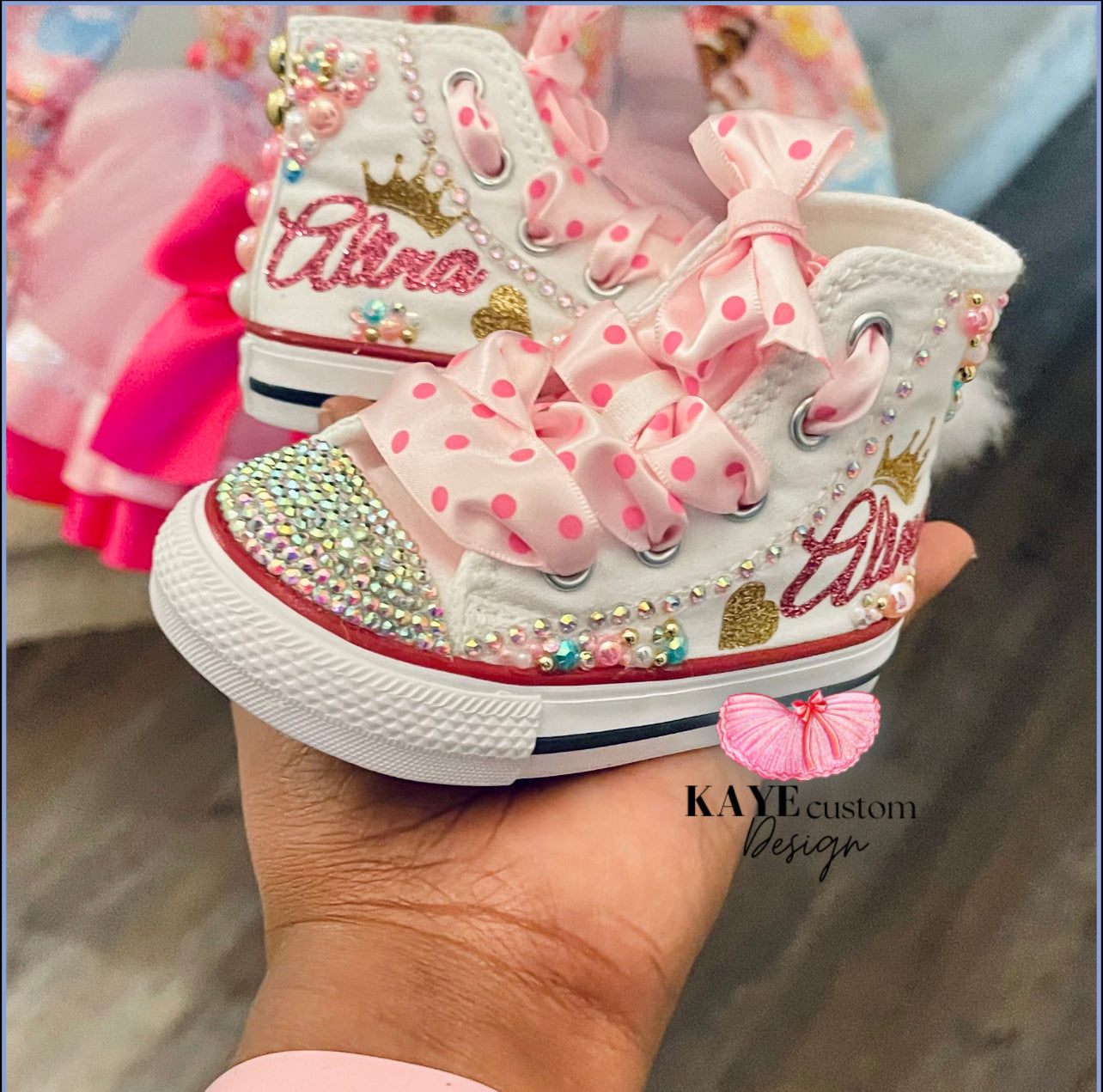 Custom Princess Kids Shoes | Pink Bling Rhinestone Shoes Kaye Custom Design
