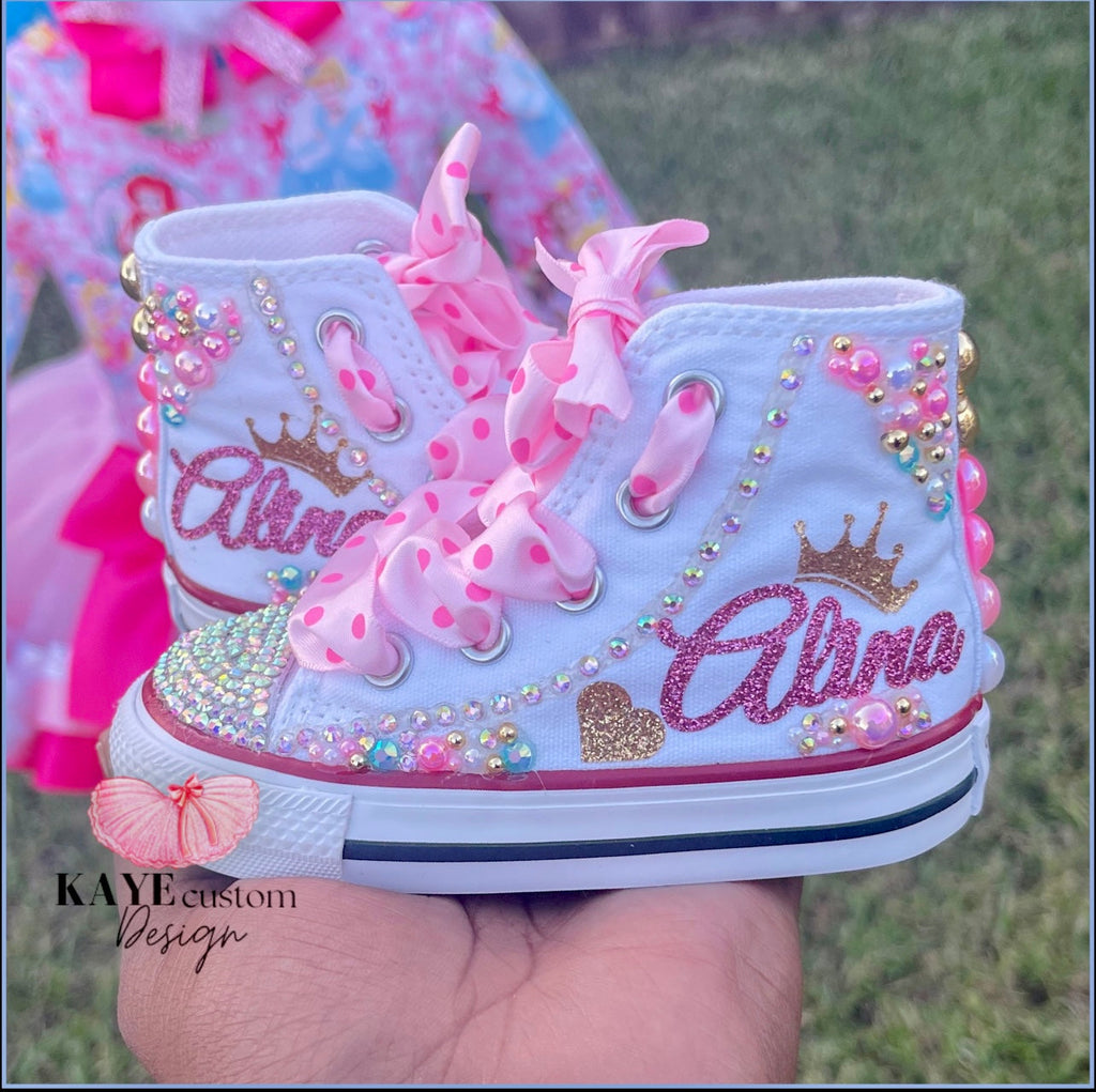 Custom Princess Kids Shoes Pink Bling Rhinestone Shoes