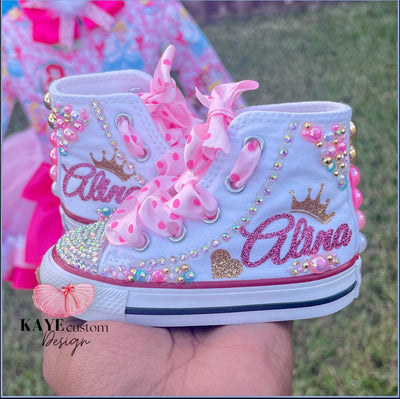 Custom Princess Kids Shoes | Pink Bling Rhinestone Shoes Kaye Custom Design