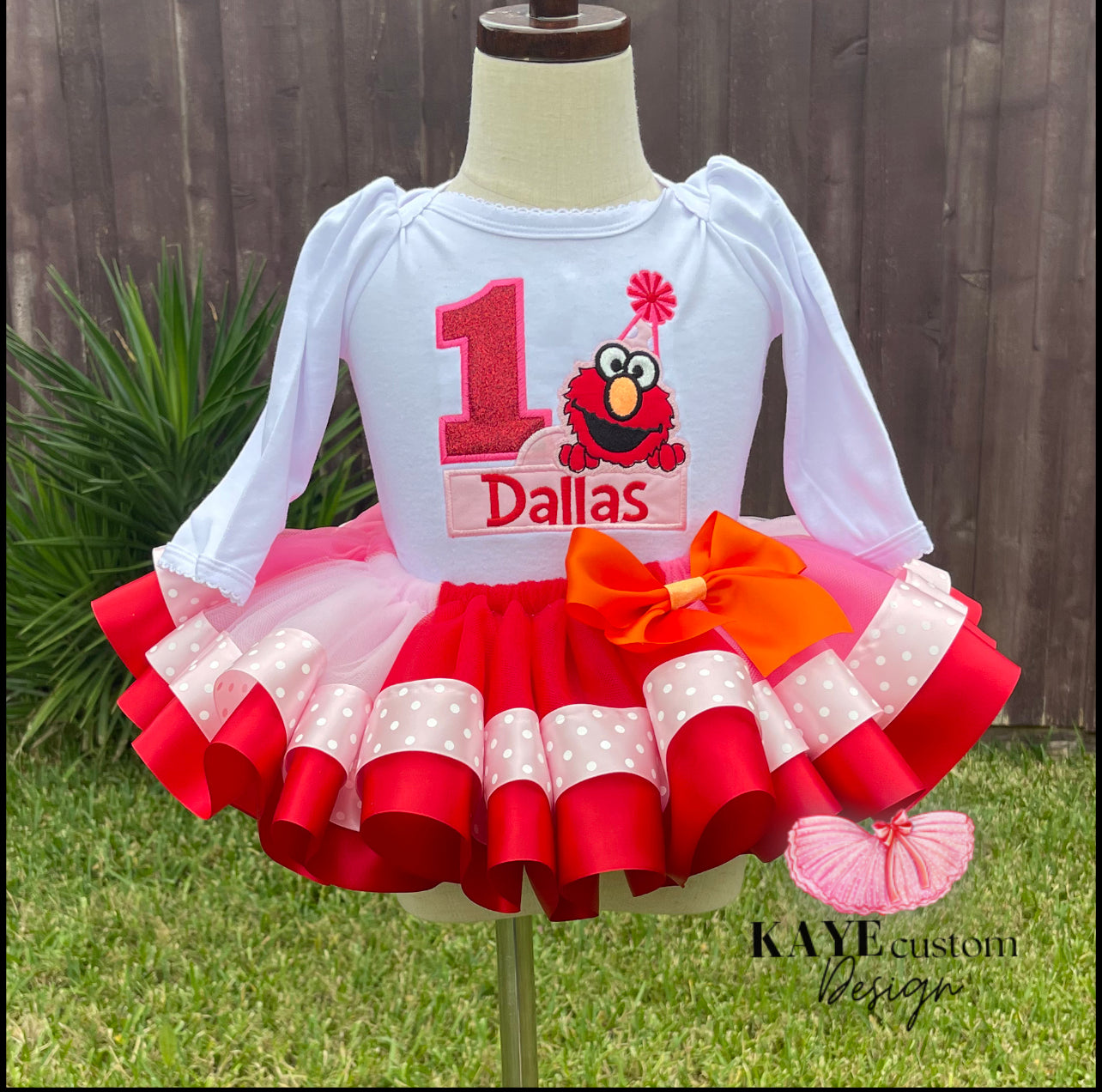 Elmo Tutu Set | Girl Elmo Outfit | Elmo Ribbon Trim Set Kaye Custom Design