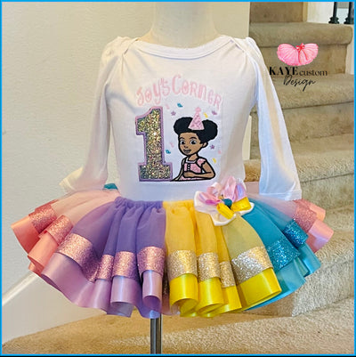 Gracie’s Corner Custom Birthday Tutu Pastel Outfit | Rainbow Tutu Set for Girl Kaye Custom Design