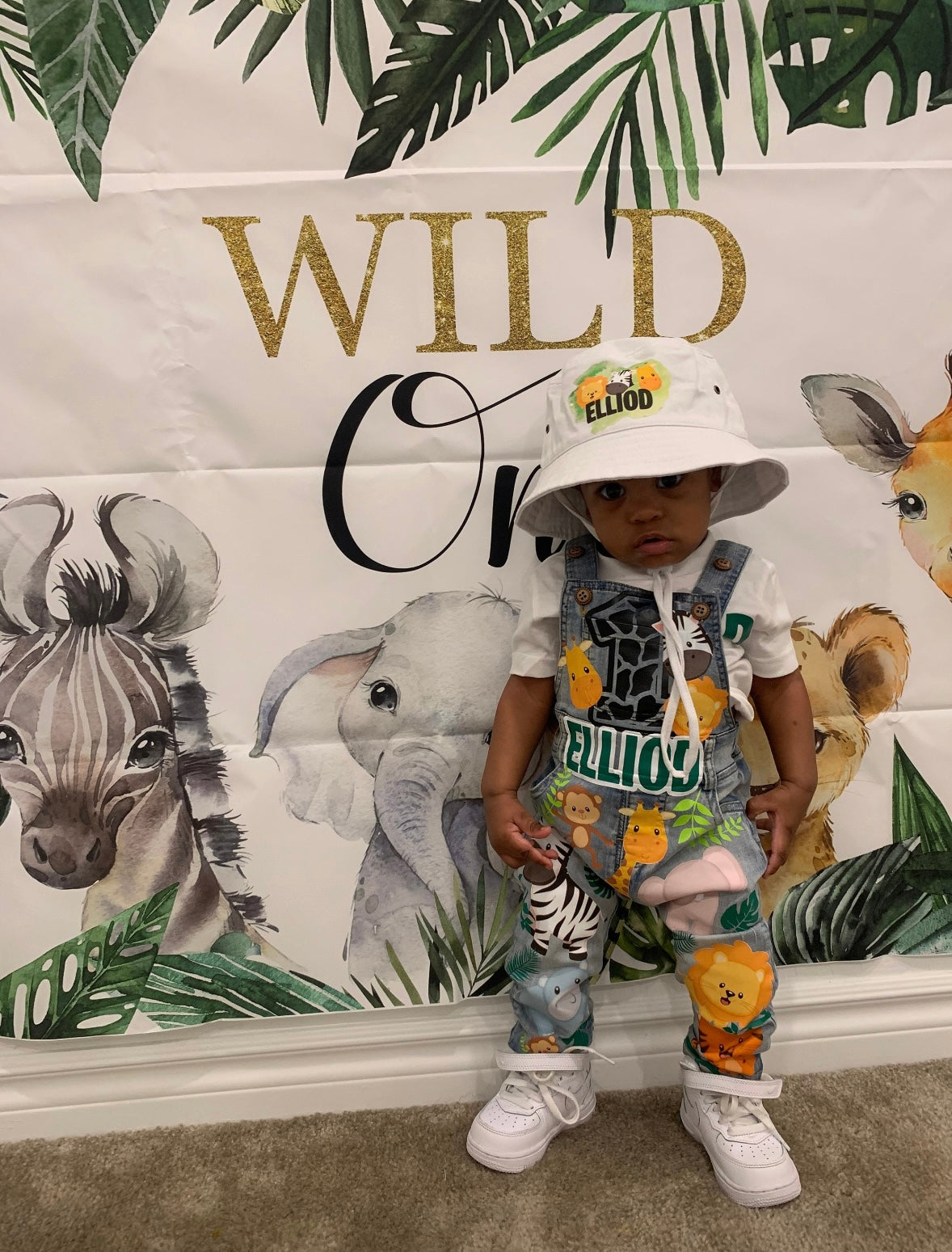 Safari Toddler Boys Jungle Animal Birthday Overalls outfit - Wild One Custom Overalls
