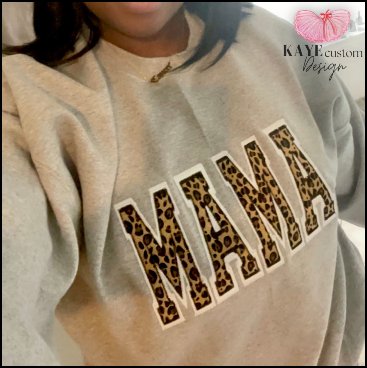 Mama Embroidered Leopard Print Applique Sweatshirt | Simple Mama Pullover, Gift for Mom, Personalized Cheetah Mama Shirt Kaye Custom Design