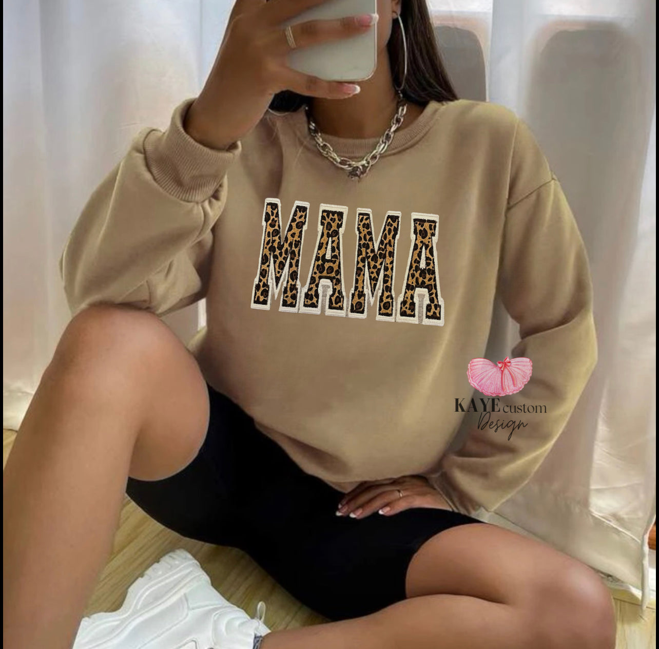 Mama Leopard Print Embroidered Sweatshirt | Personalized Cheetah Embroidered Mama Sweatshirt | Pregnancy Announcement Kaye Custom Design