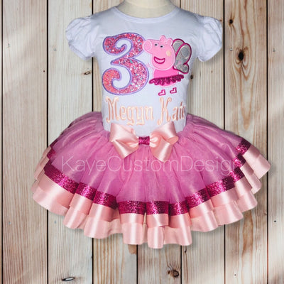 Peppa Pig  Birthday Outfit | Baby Girl Custom Peppa Pig Tutu Set Kaye Custom Design