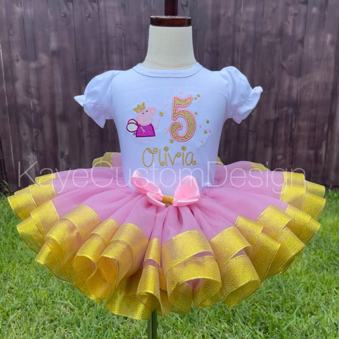 Peppa Pig Custom Glitter Birthday Tutu Outfit | Peppa Pig Birthday Tutu Set Peppa Pig Custom Glitter Birthday Tutu Outfit | Peppa Pig Birthday Tutu Set