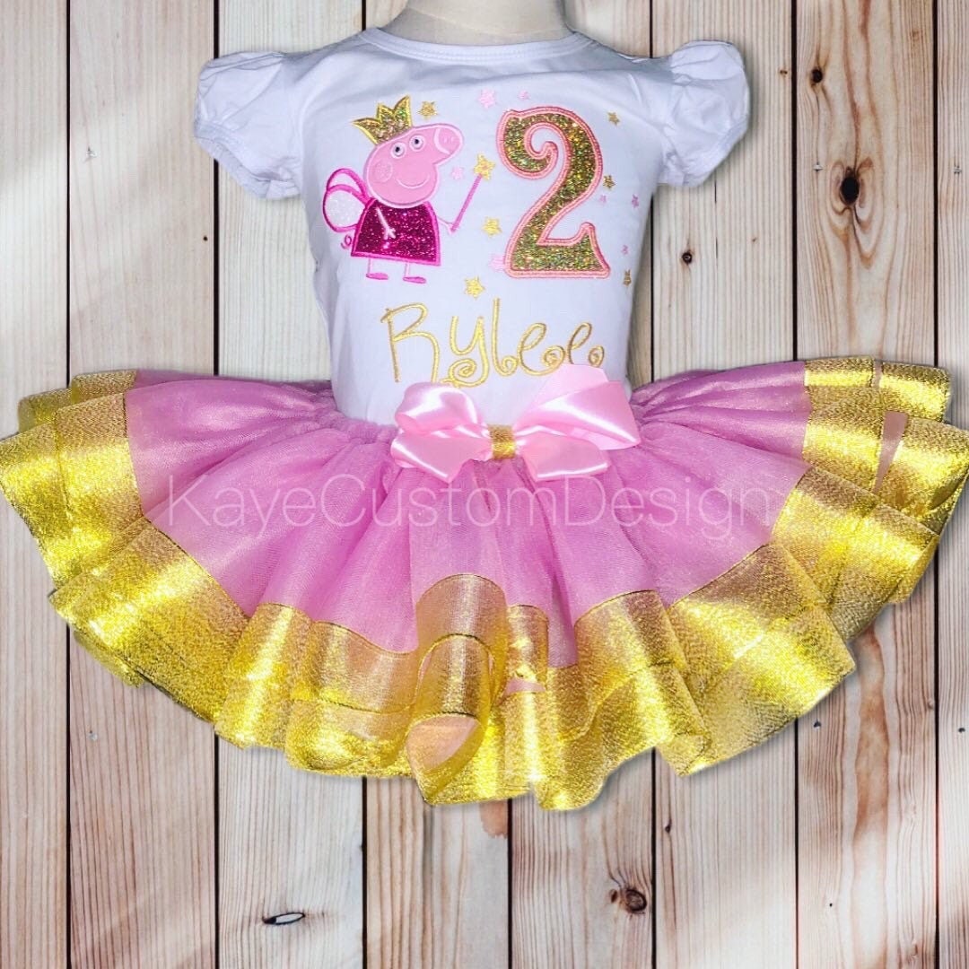 Peppa Pig Custom Glitter Birthday Tutu Outfit | Peppa Pig Birthday Tutu Set Kaye Custom Design