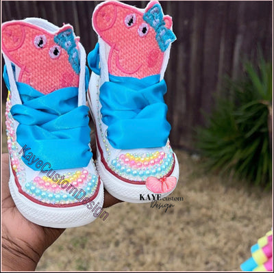 Peppa Pig Shoes for girls | Pink Bling Peppa Pig Rhinestone Shoes Kaye Custom Design