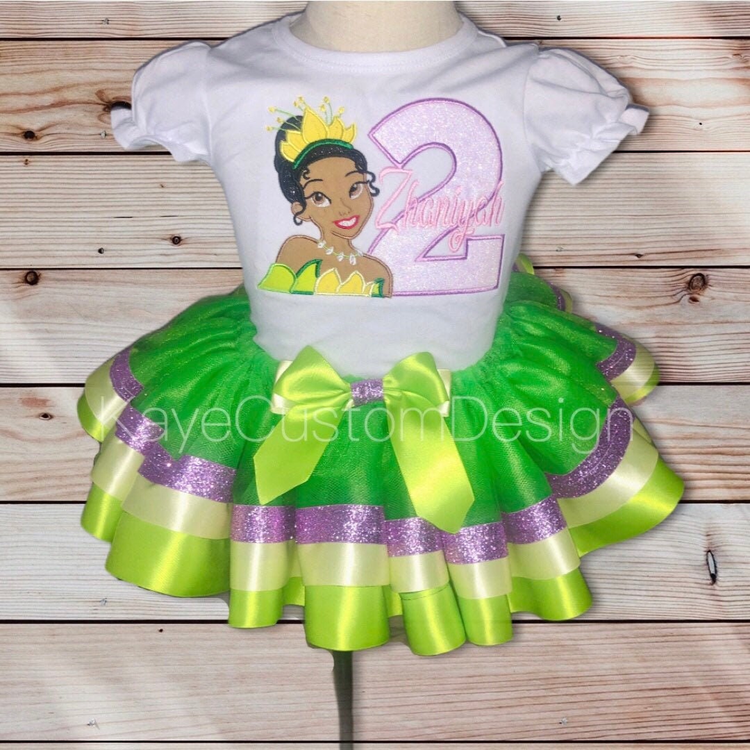 Tiana Princess and The Frog Birthday Tutu Outfit Green | Tiana Party Outfit for baby girl pink Kaye Custom Design