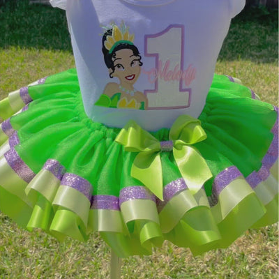 Tiana Princess and The Frog Birthday Tutu Outfit Green | Tiana Party Outfit for baby girl pink