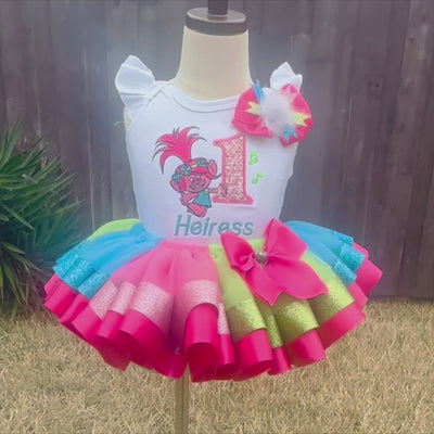 Trolls Birthday Tutu Set | Poppy Outfit | Custom Poppy Dress