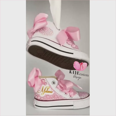 Custom Pink Canvas Shoes | Pink Bling Rhinestone Shoes