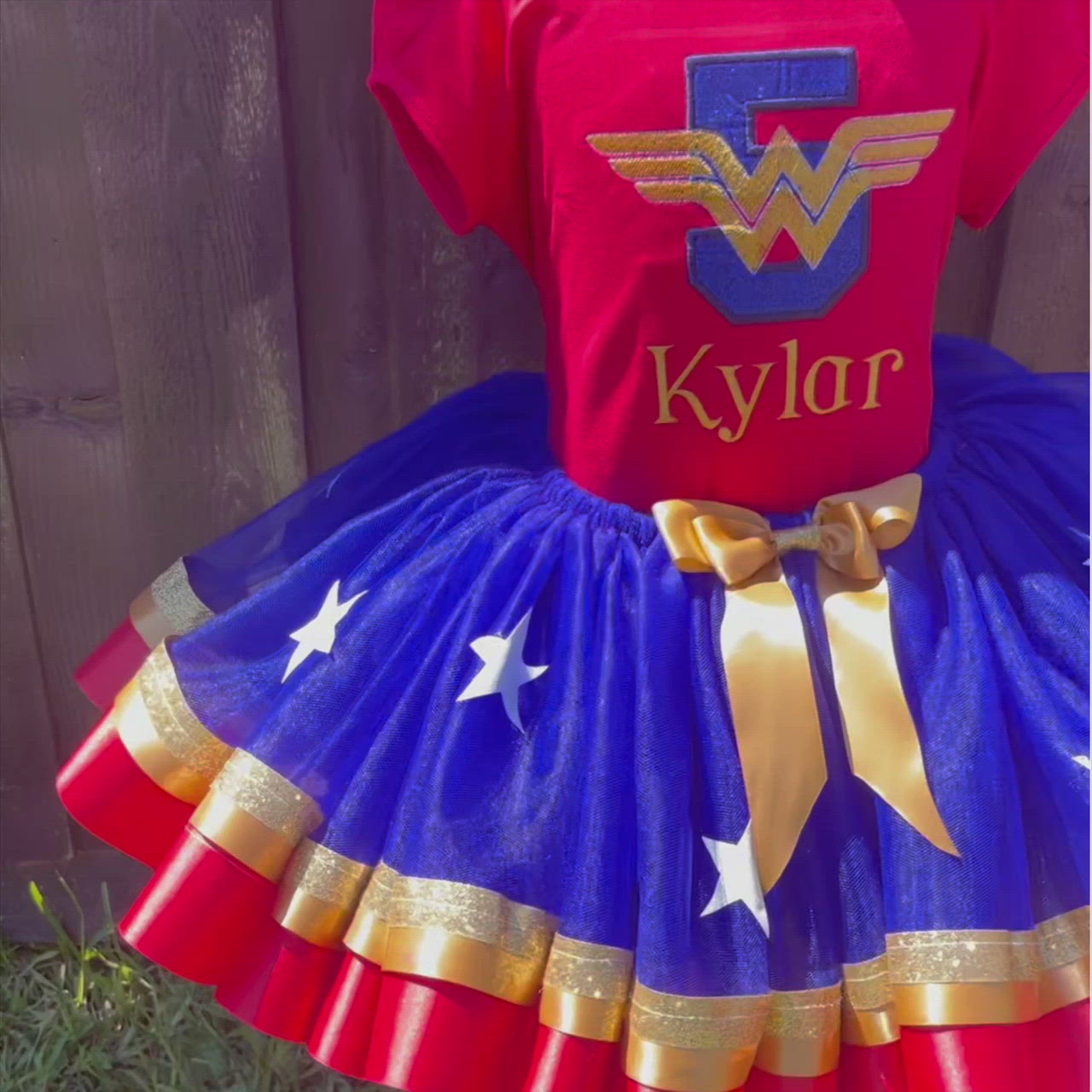 Girl's Wonder Woman Birthday Tutu Outfit for girls | Red Gold Blue